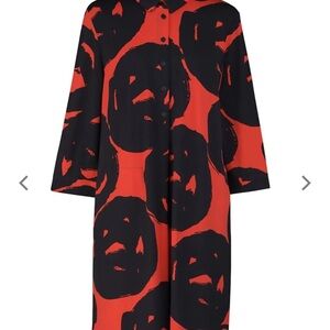 Alembika Shirt Dress Women’s 3 Large Red Black Pockets Stretch Artsy Lagenlook